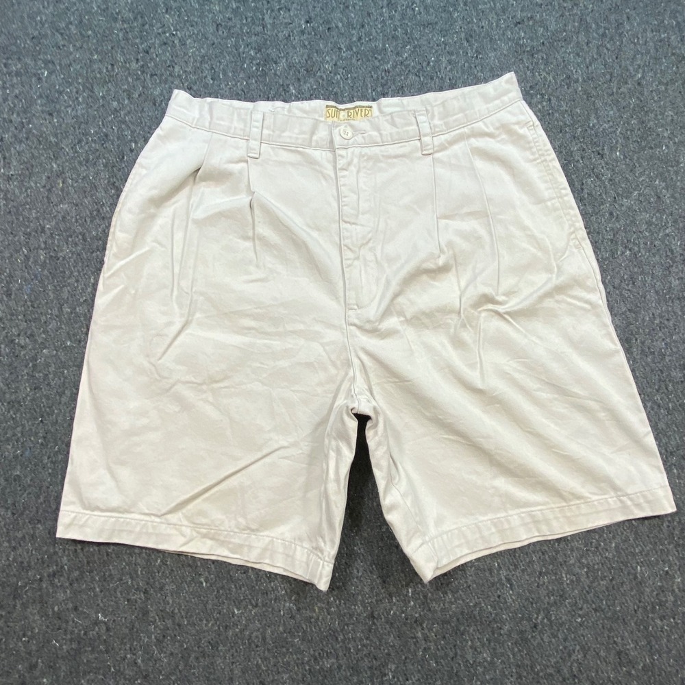 Sun River Chino Shorts 34‎ Mens Tan Pleated Cotton Casual Dad Core Skater 4625